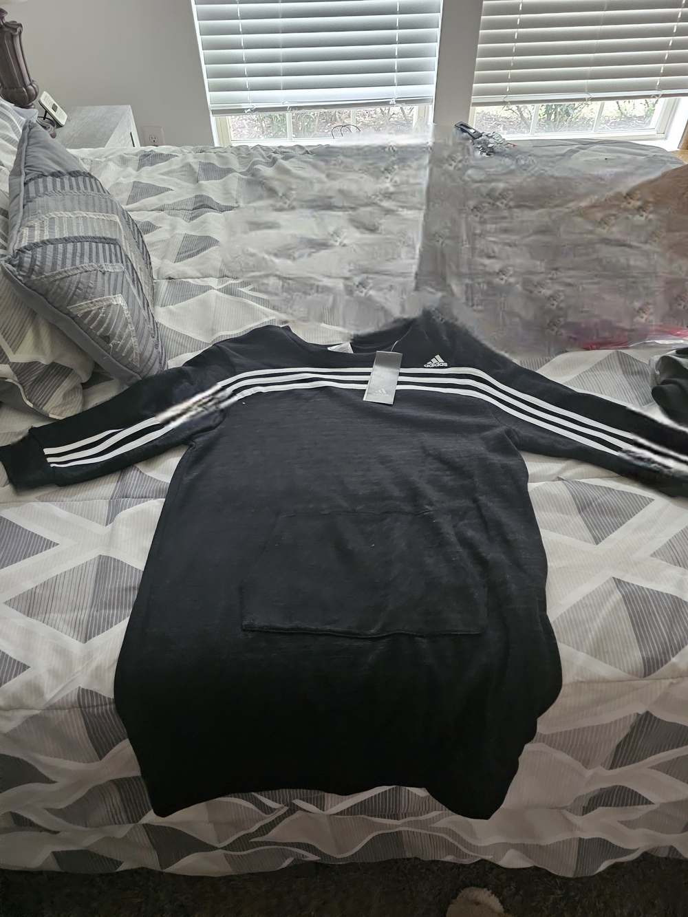 adidas Black Long-Sleeve Pullover with White Sleeve Stripes